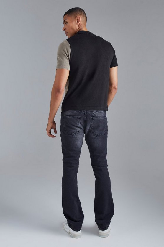 Jacquard Strick-Poloshirt mit halbem Reißverschluss
