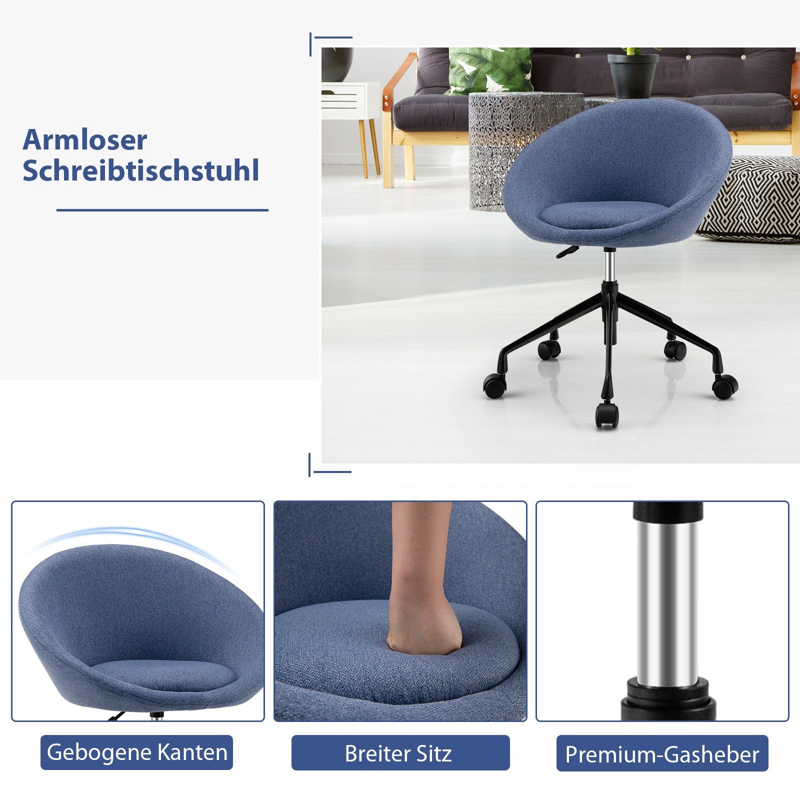 COSTWAY Polsterstuhl, höhenverstellbar 71-77cm, drehbar, 150 kg
