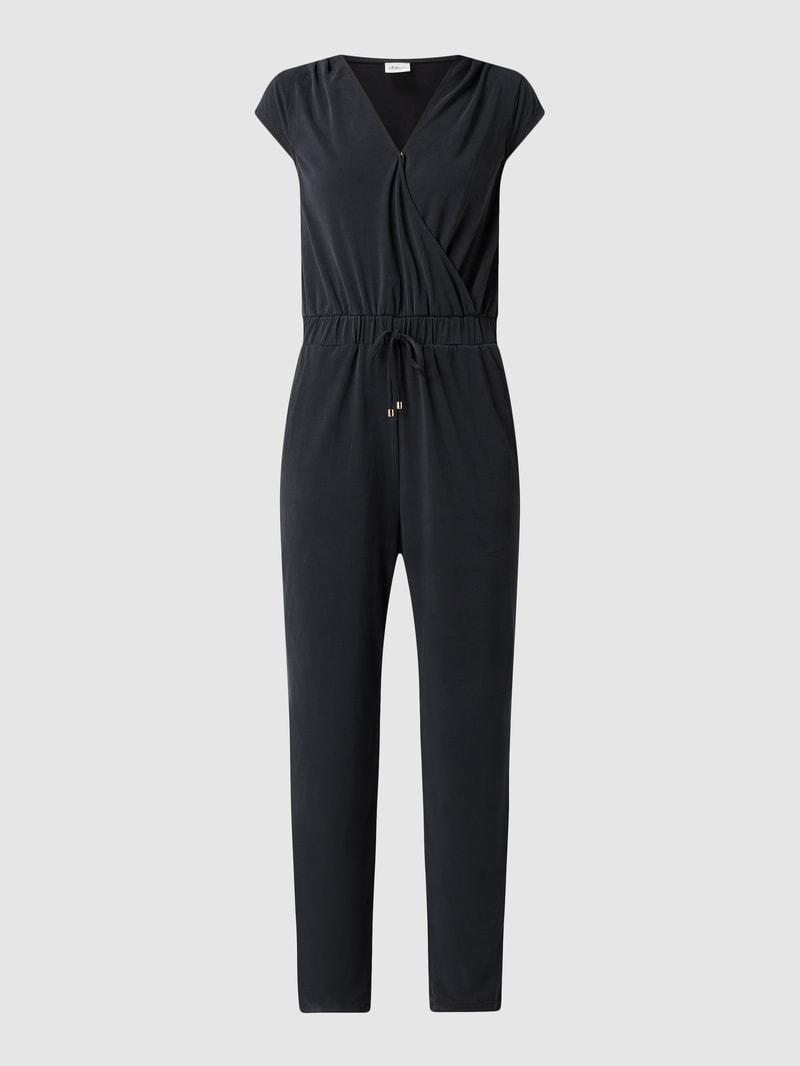 Jumpsuit in Wickel-Optik in schwarz