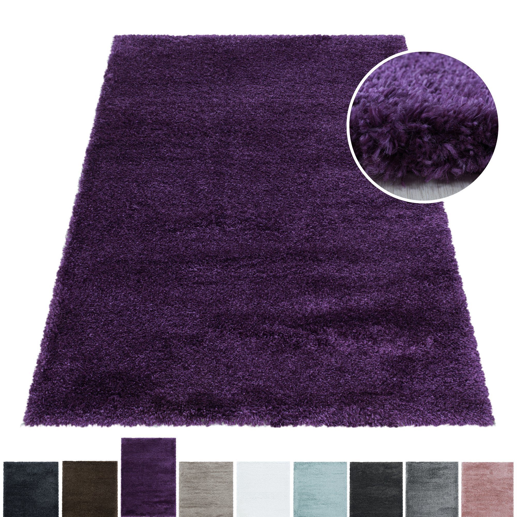 Hochflor-Teppich Teppich Hochflorteppich Shaggy Unifarben kuschelig Wohnzimmer, Miovani, Rechteckig, Höhe: 50 mm
