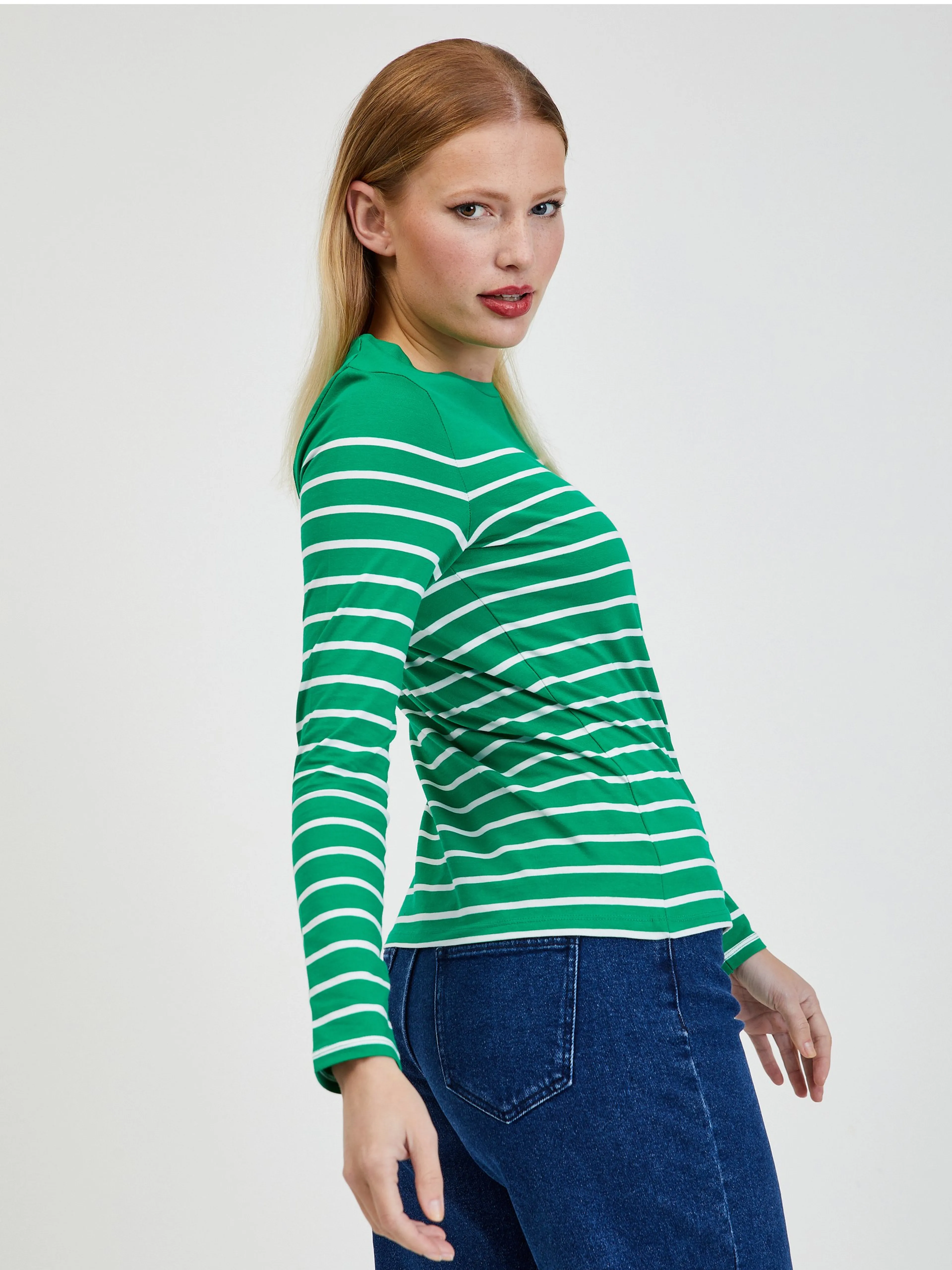 Weiß-grün gestreiftes Damen-T-Shirt ORSAY