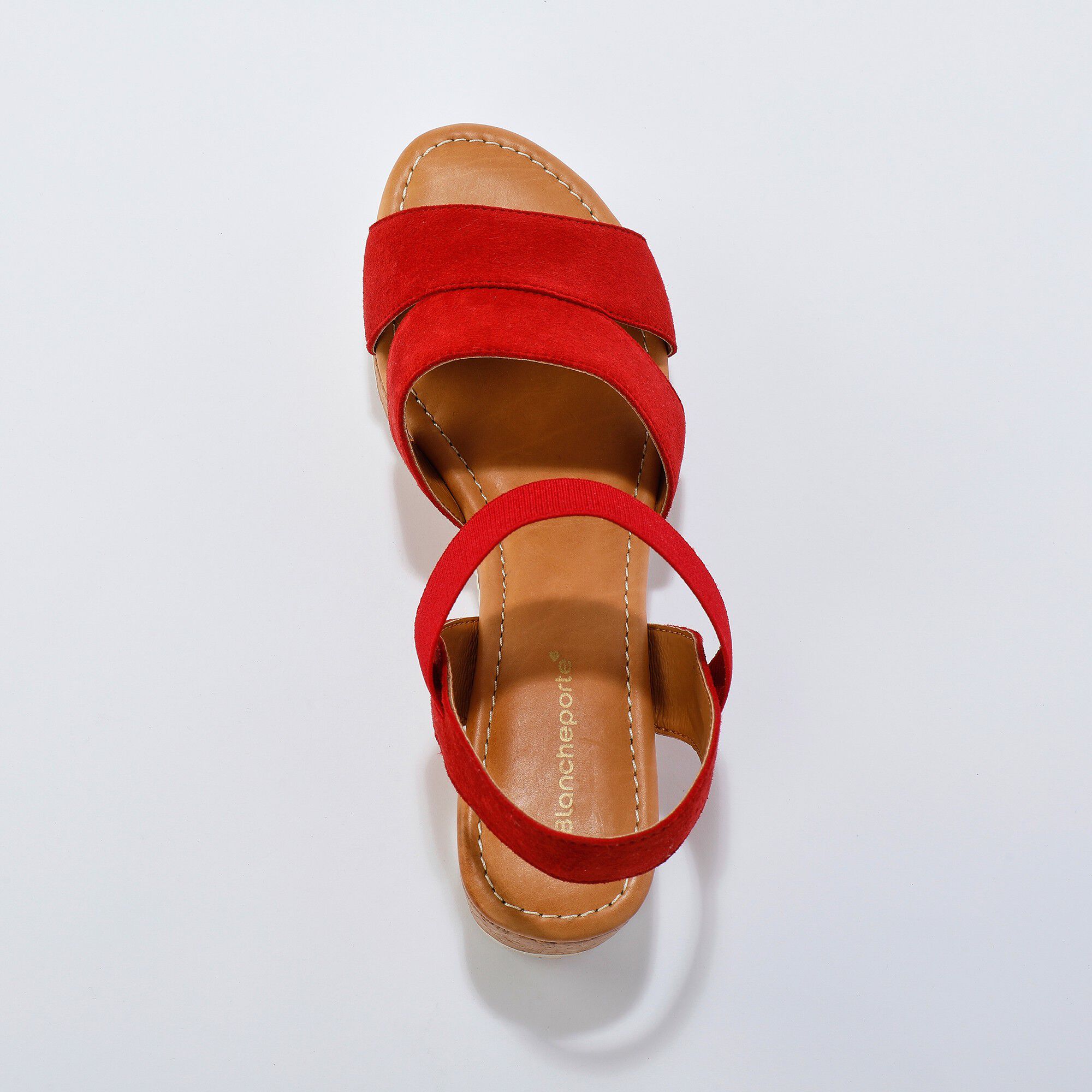 Sandales compensées à brides croûte de cuir
