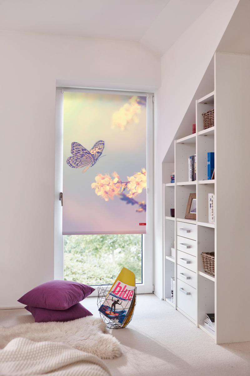 Lichtblick Rollo Klemmfix, ohne Bohren, blickdicht, Schmetterling - Rosa, 45 x 150 cm (B x L)
