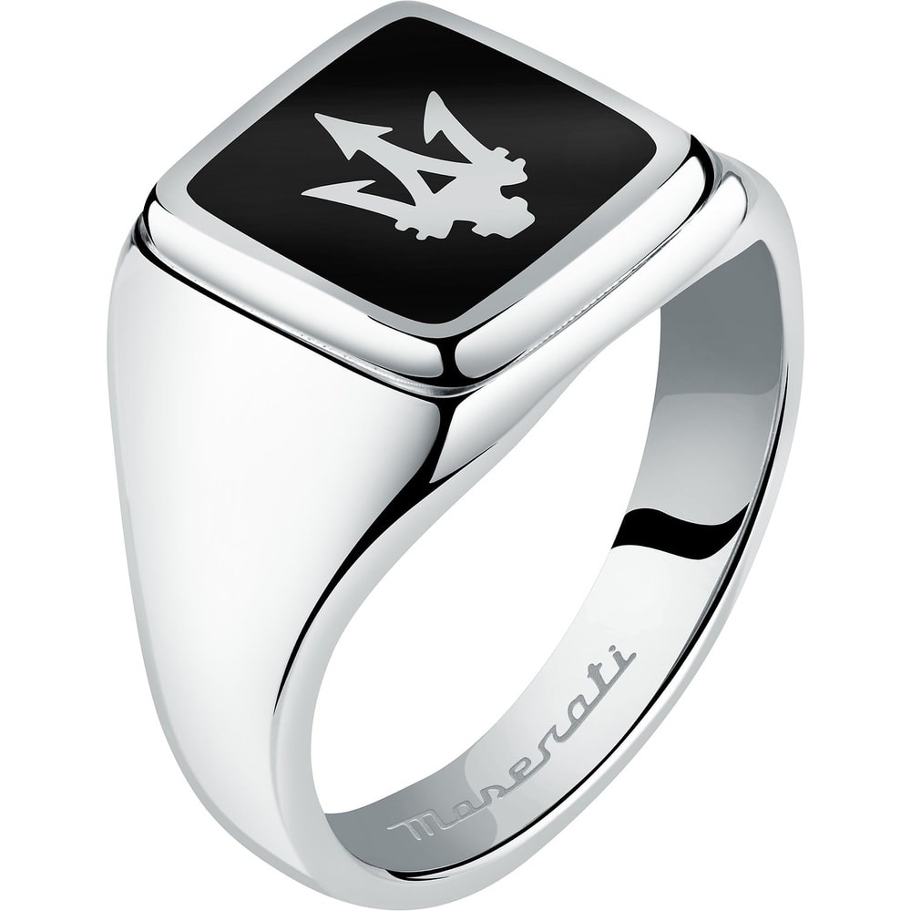 Maserati Bague pour hommes Acier inoxydable, Émail noir, argent Bague