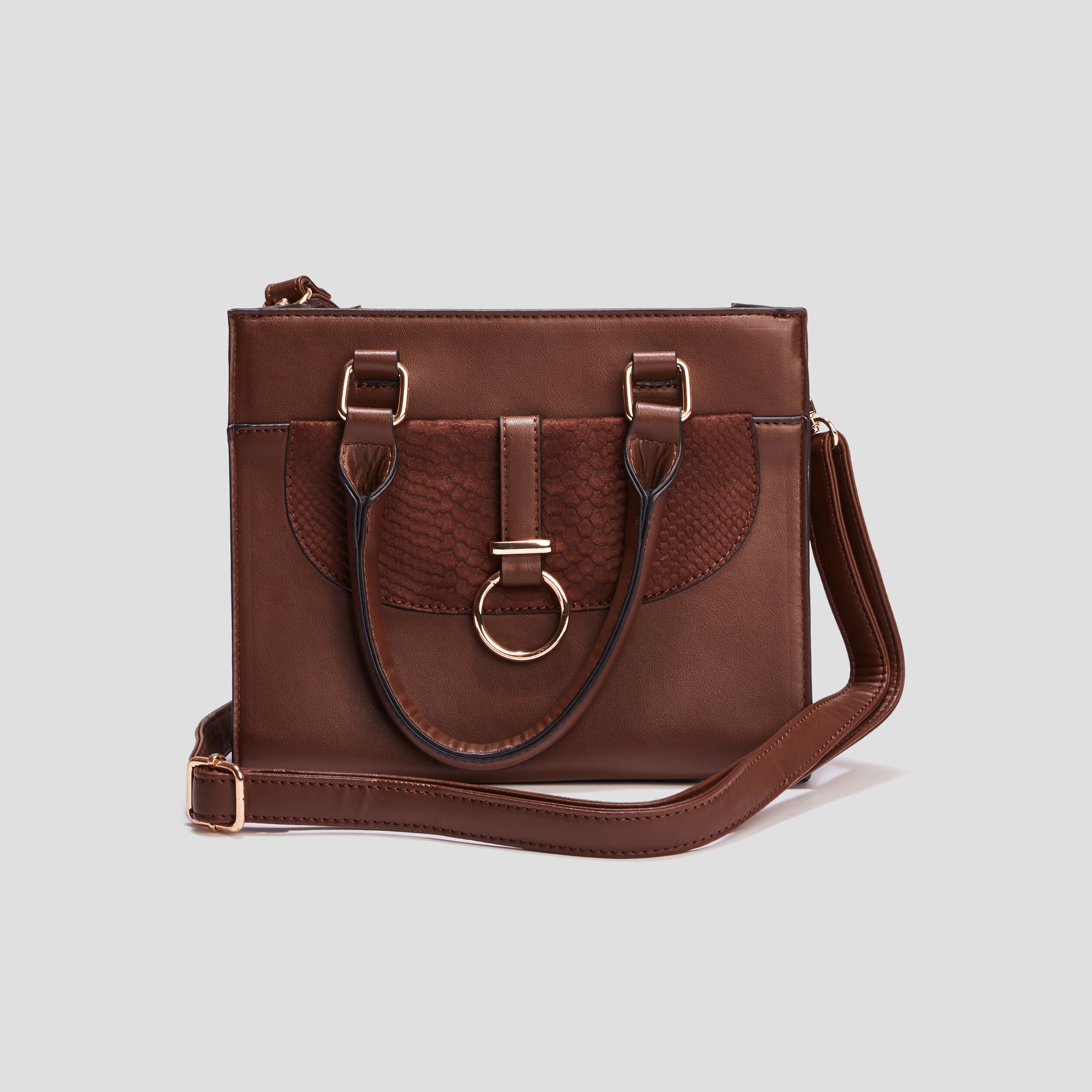 Sac à main carré avec bandoulière marron foncé femme | La Halle