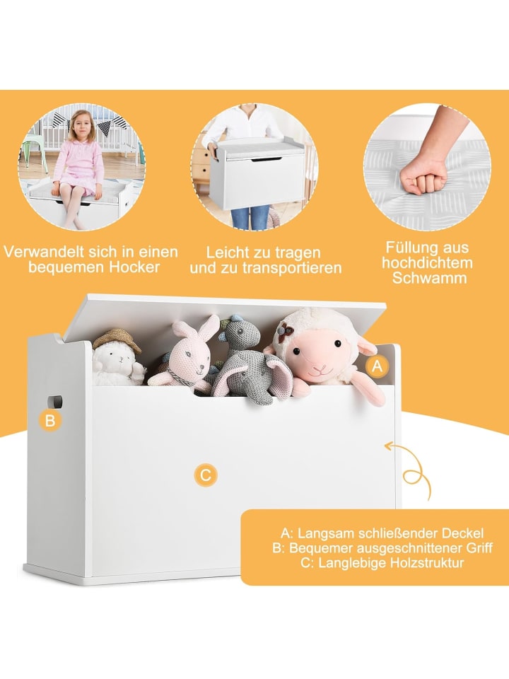 COSTWAY 2 in 1 Spielzeugkiste mit Sitzkissen in Weiß günstig kaufen onesize