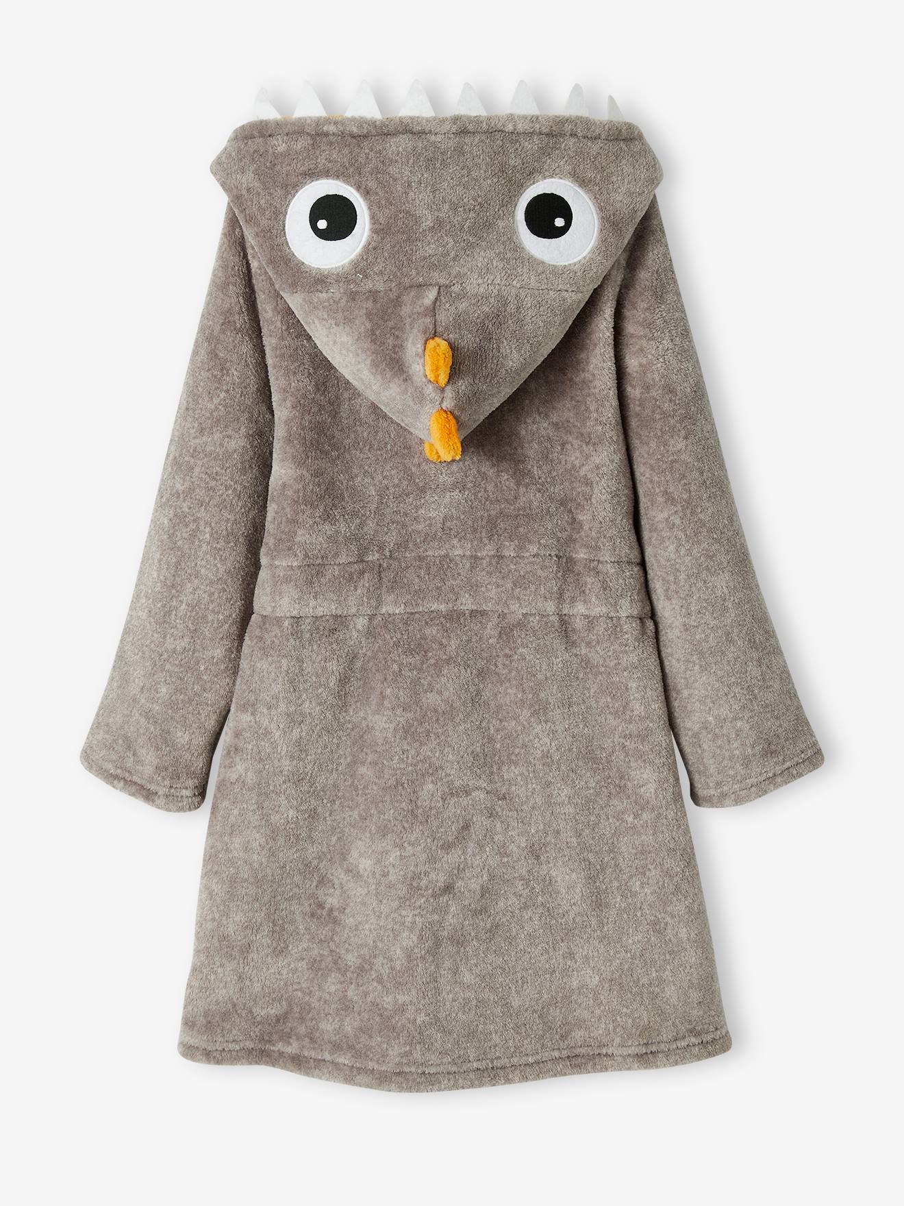 Robe de chambre dino en maille peluche garçon gris chiné