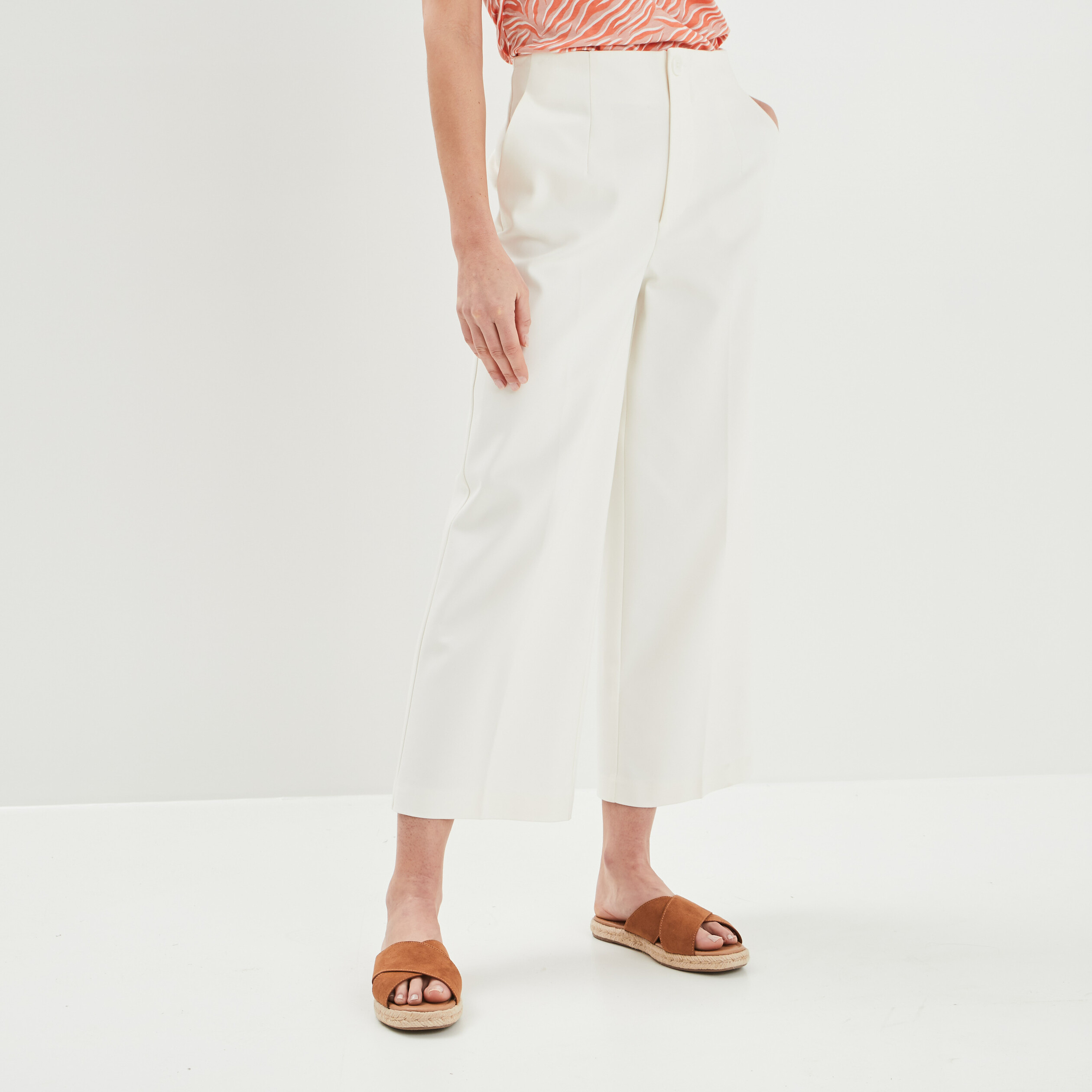 Pantalon city large blanc femme | La Halle