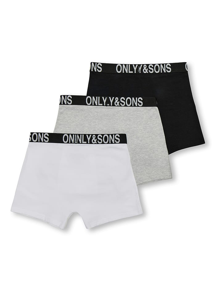 ONLY & SONS Junior 3er-Set: Boxershorts in Weiß/ Grau/ Schwarz günstig kaufen