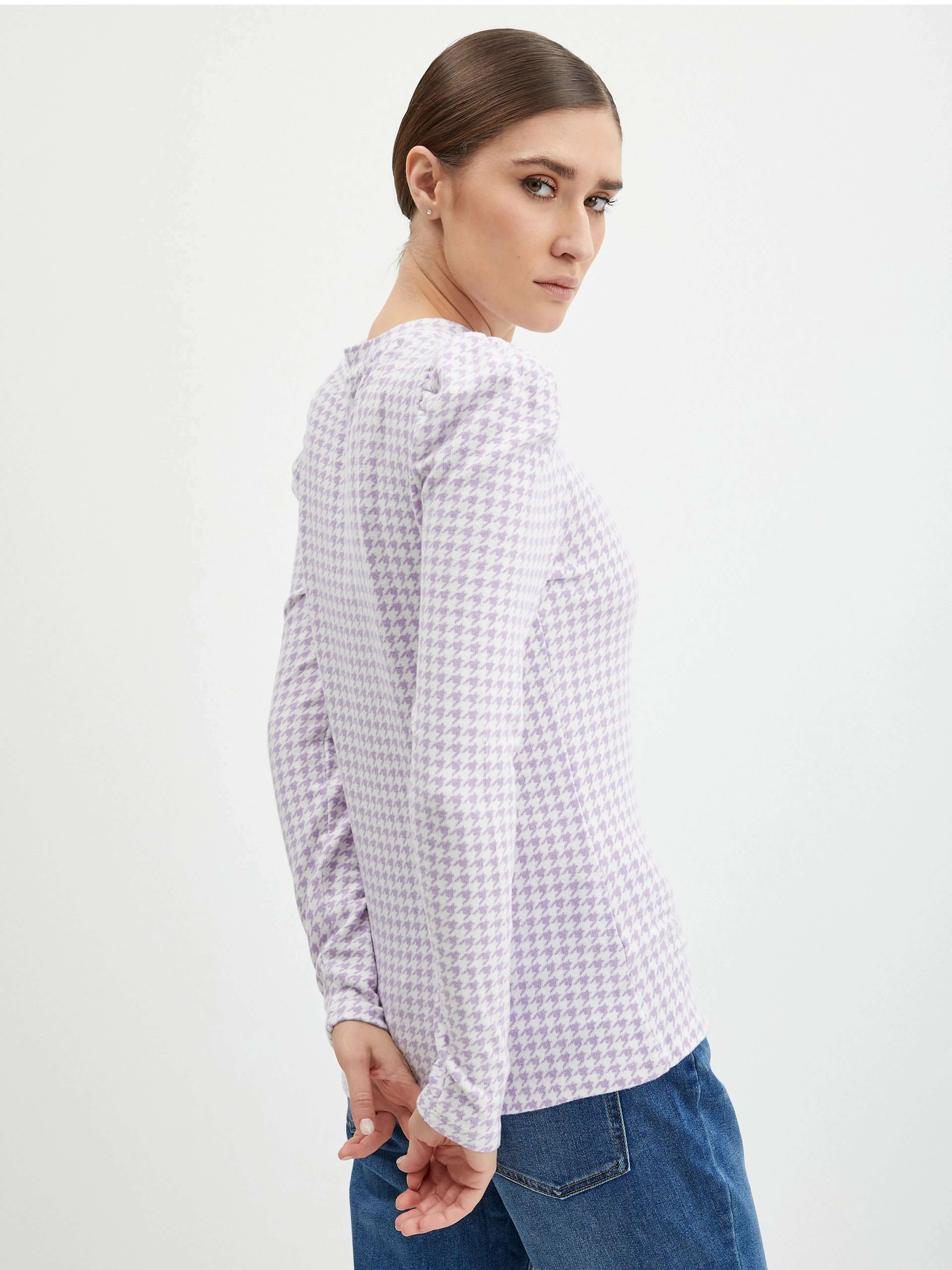 Hellvioletter leichter Damen Pullover mit Karomuster ORSAY