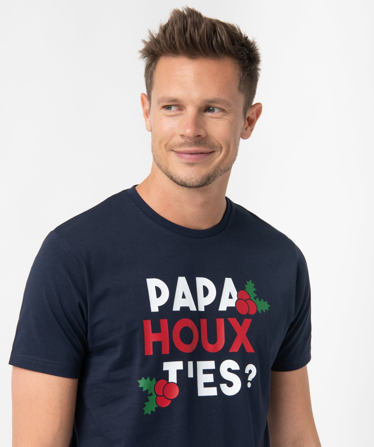 Tee-shirt homme avec message spécial Nol bleu fonce | GEMO