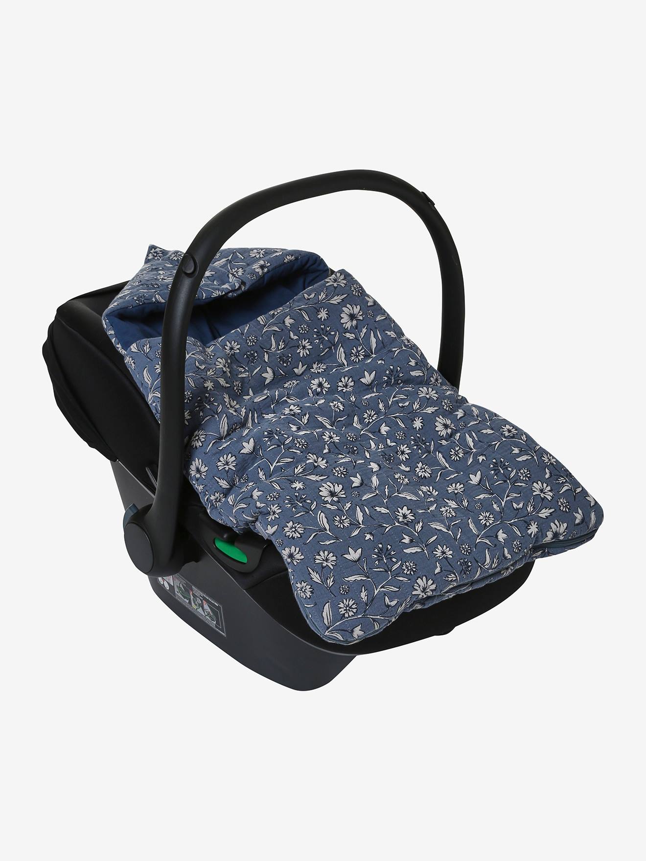 Vertbaudet Baby Ausfahrsack, Musselin Oeko-Tex, personalisierbar - blau indien blume