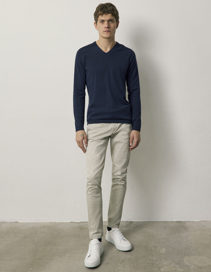 Pull marine à côtes Ottoman et col V Homme