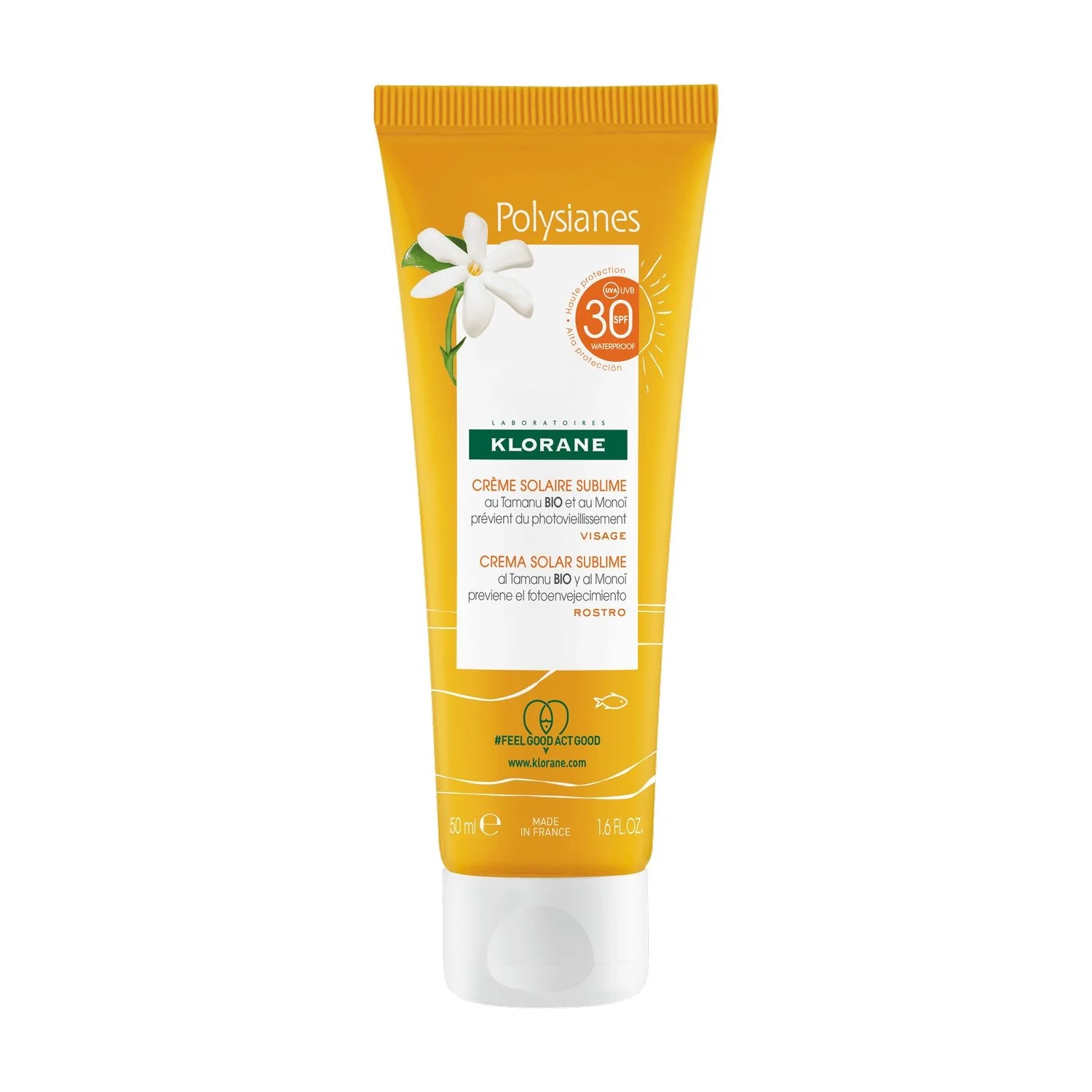 Polysianes Sublime Face Sun Cream SPF30 mit Bio-Tamanu und Monoï - Sonnenschutzmittel für das Gesicht mit hohem Schutz.