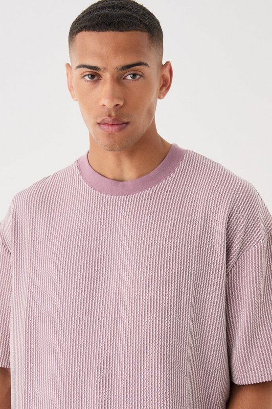 Kastiges strukturiertes Oversize T-Shirt mit Streifen
