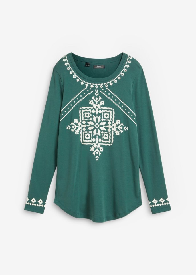 Baumwollripp-Langarmshirt mit Norwegermotiv