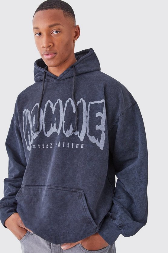 Oversize Hoodie mit Acid-Waschung und Print