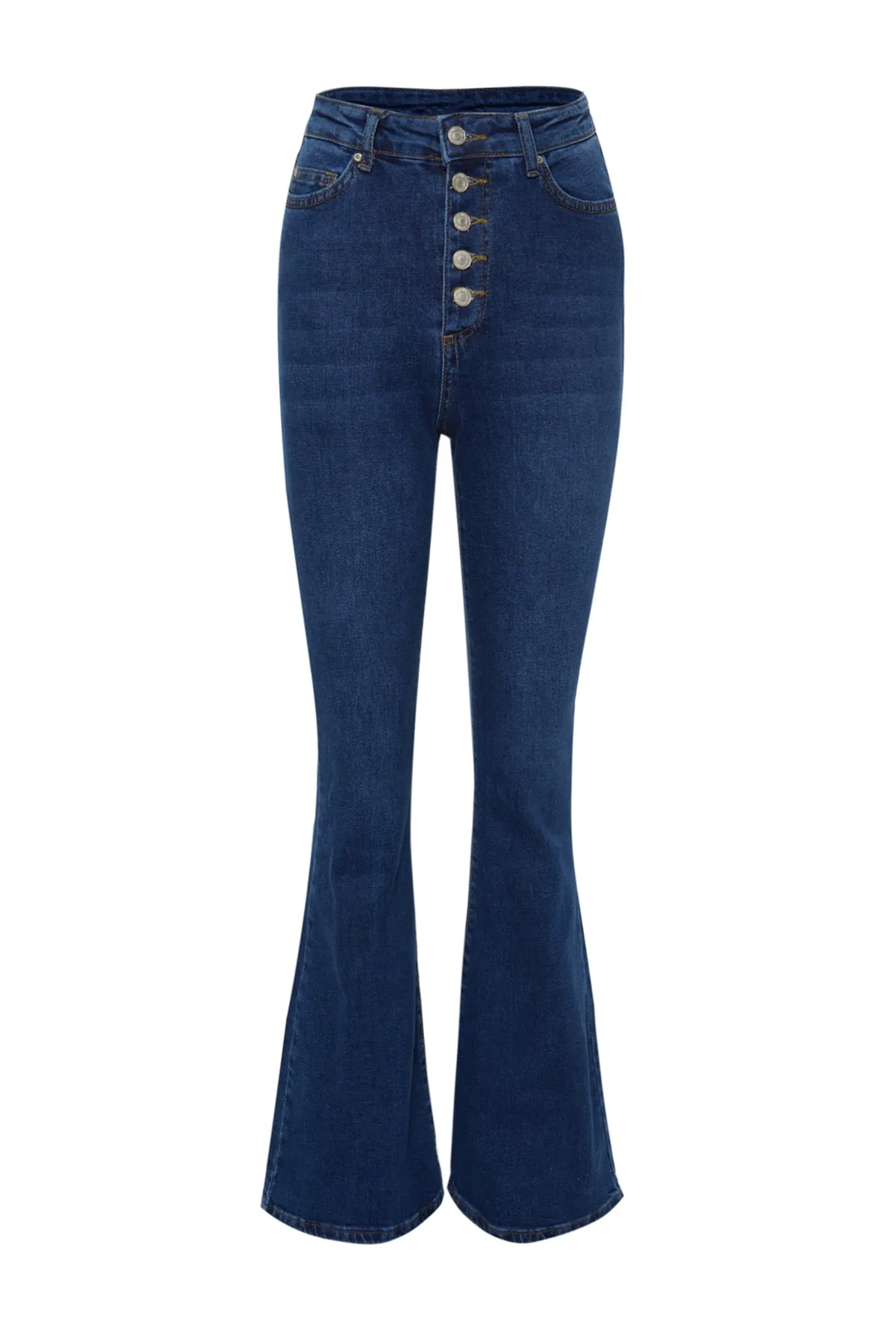 Trendyol Collection  Blaue Schlagjeans mit hoher Taille und Knopfleiste vorne TWOSS20JE0111