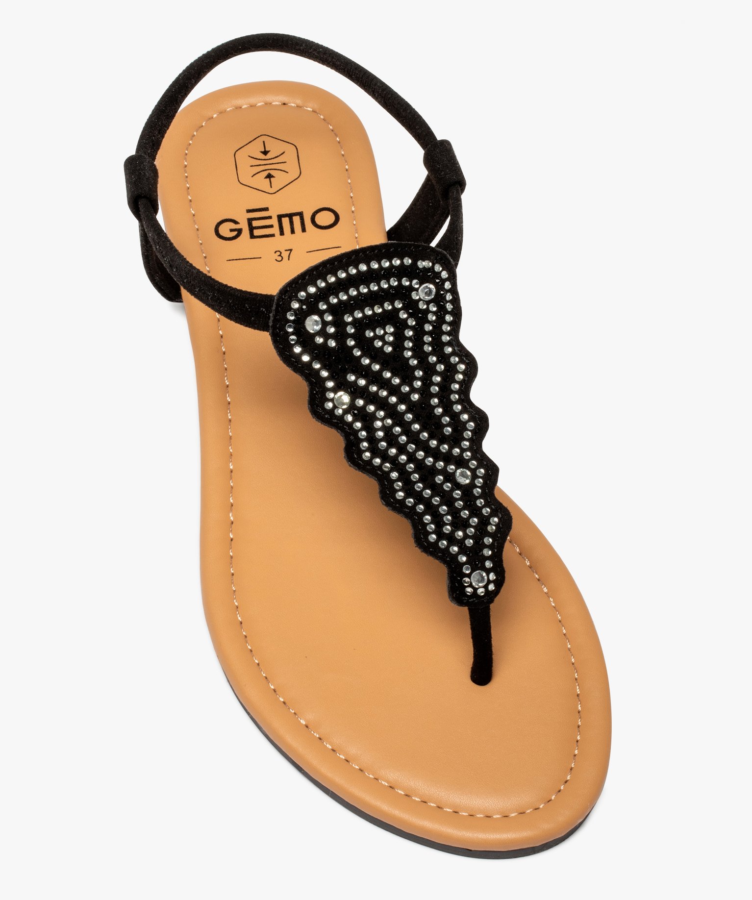 Sandales femme à entre-doigts ornées de strass noir | GEMO