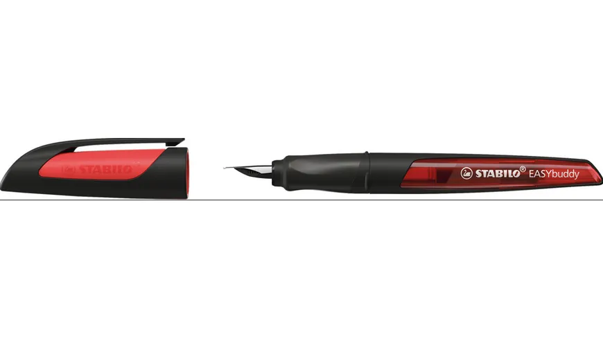 STABILO® EASYbuddy Füller mit Standard-Feder M in schwarz/rot inklusive Patrone - Schreibfarbe blau (löschbar) schwarz/rot
