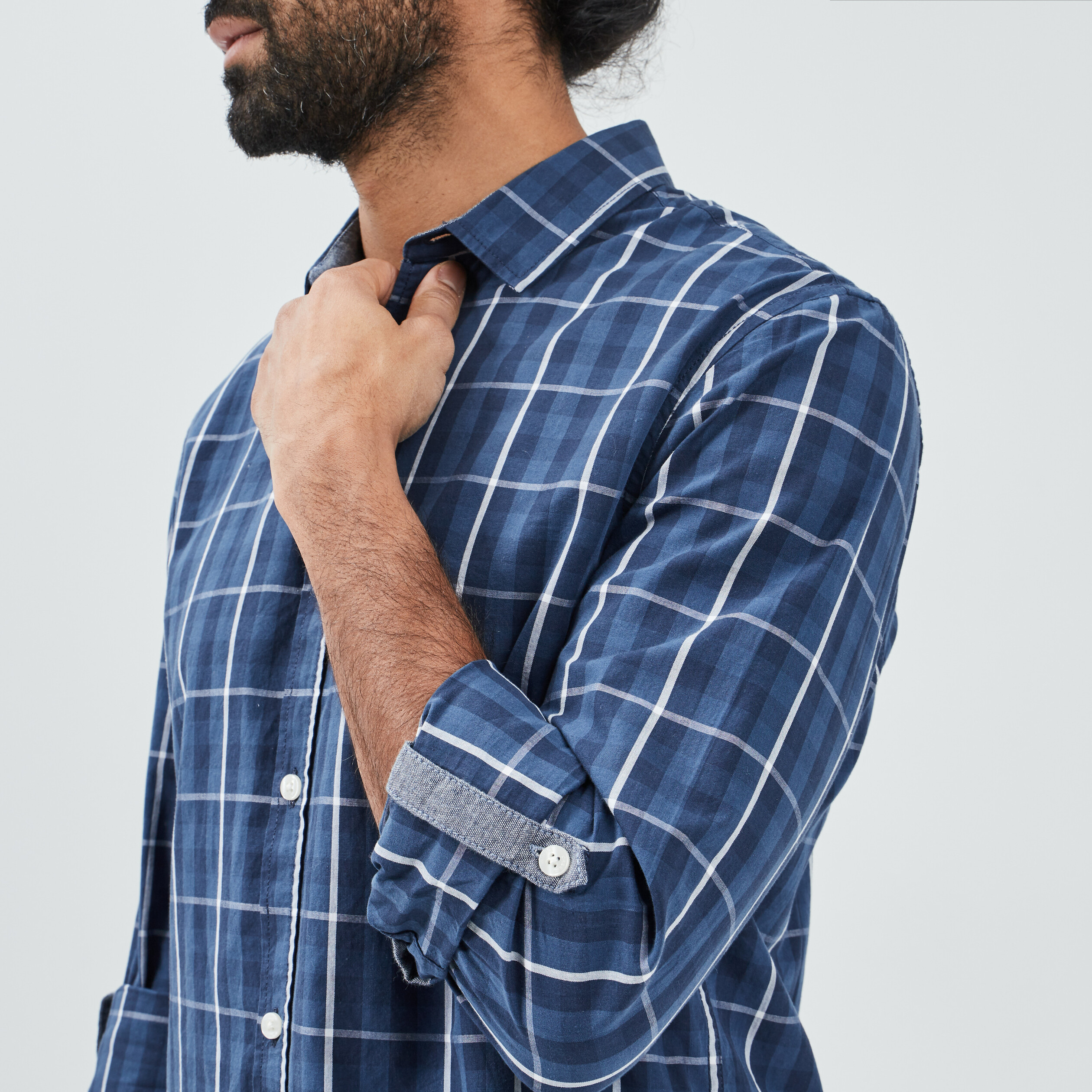 Chemise droite manches 3 4 bleu homme | La Halle
