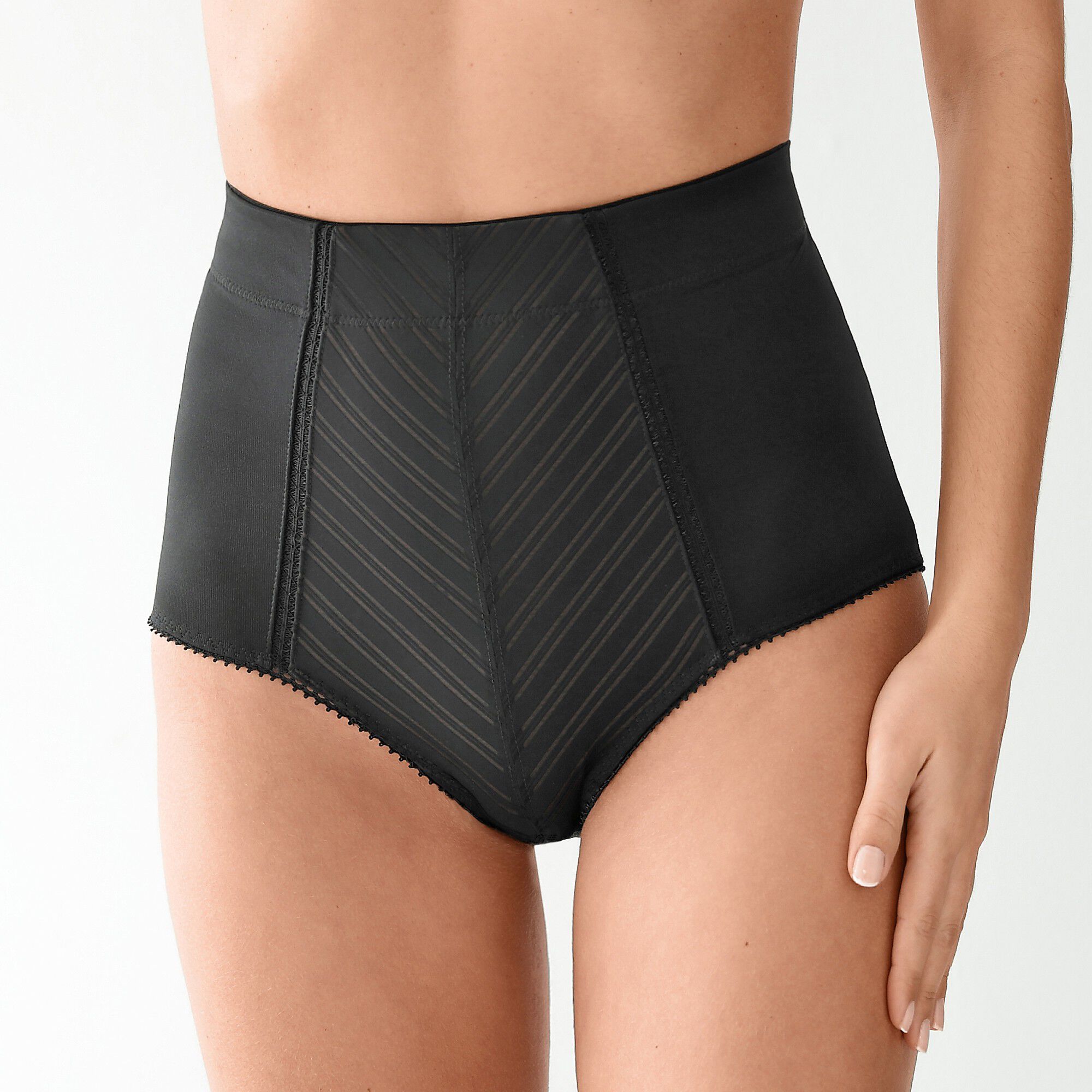 Gaine affinante maille satinée et tulle jacquard