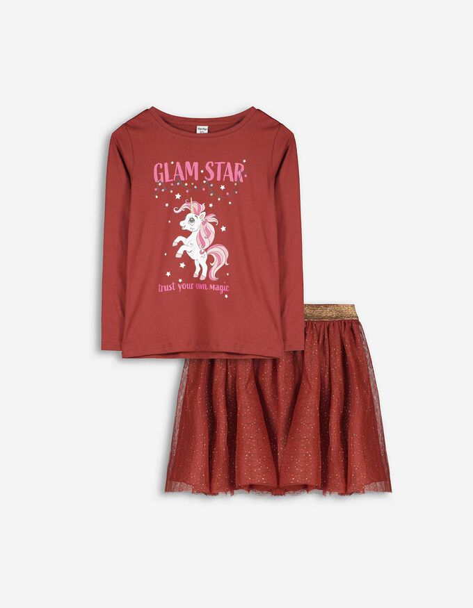 Set aus Shirt und Rock - Glitzerprint