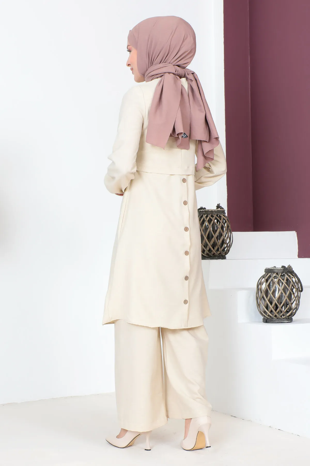 Tesettür Dünyası  Geknöpfter Doppelanzug TSD230701 Beige