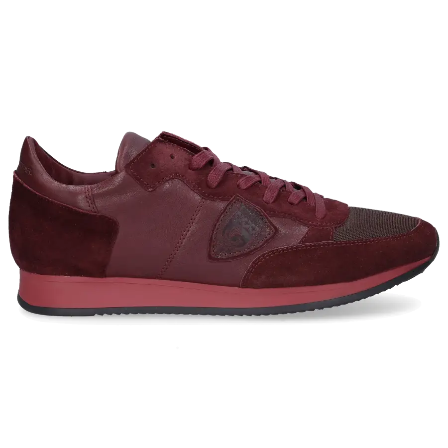 Philippe Model - Sneaker TROPEZ Glattleder Textil Veloursleder Logo Patch bordeaux - rot