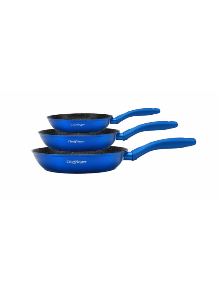 Cheffinger 3tlg Pfannenset Induktion Bratpfanne ø20-24-28cm in Blau günstig kaufen onesize