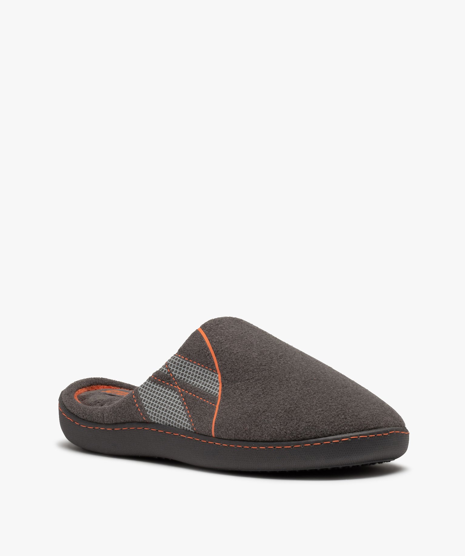 Chaussons homme mules en feutrine détails fluo - Isotoner gris | GEMO