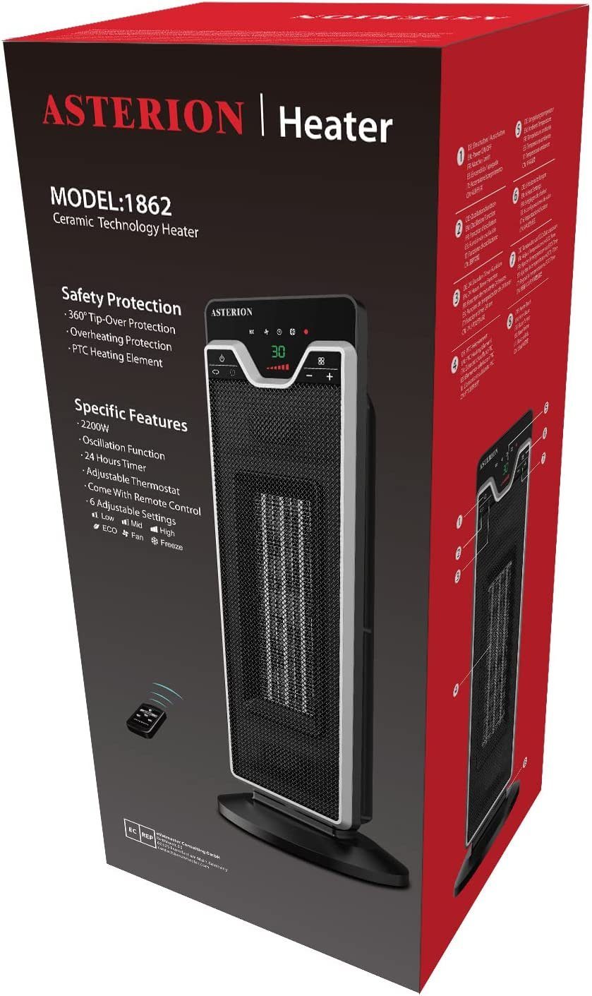 Daskoo Heizlüfter 2200W Keramik Heizlüfter Elektroheizung mit Thermostat, Energiesparend Leise, 24H Timer, Fernbedienung, Oszillationsfunktion