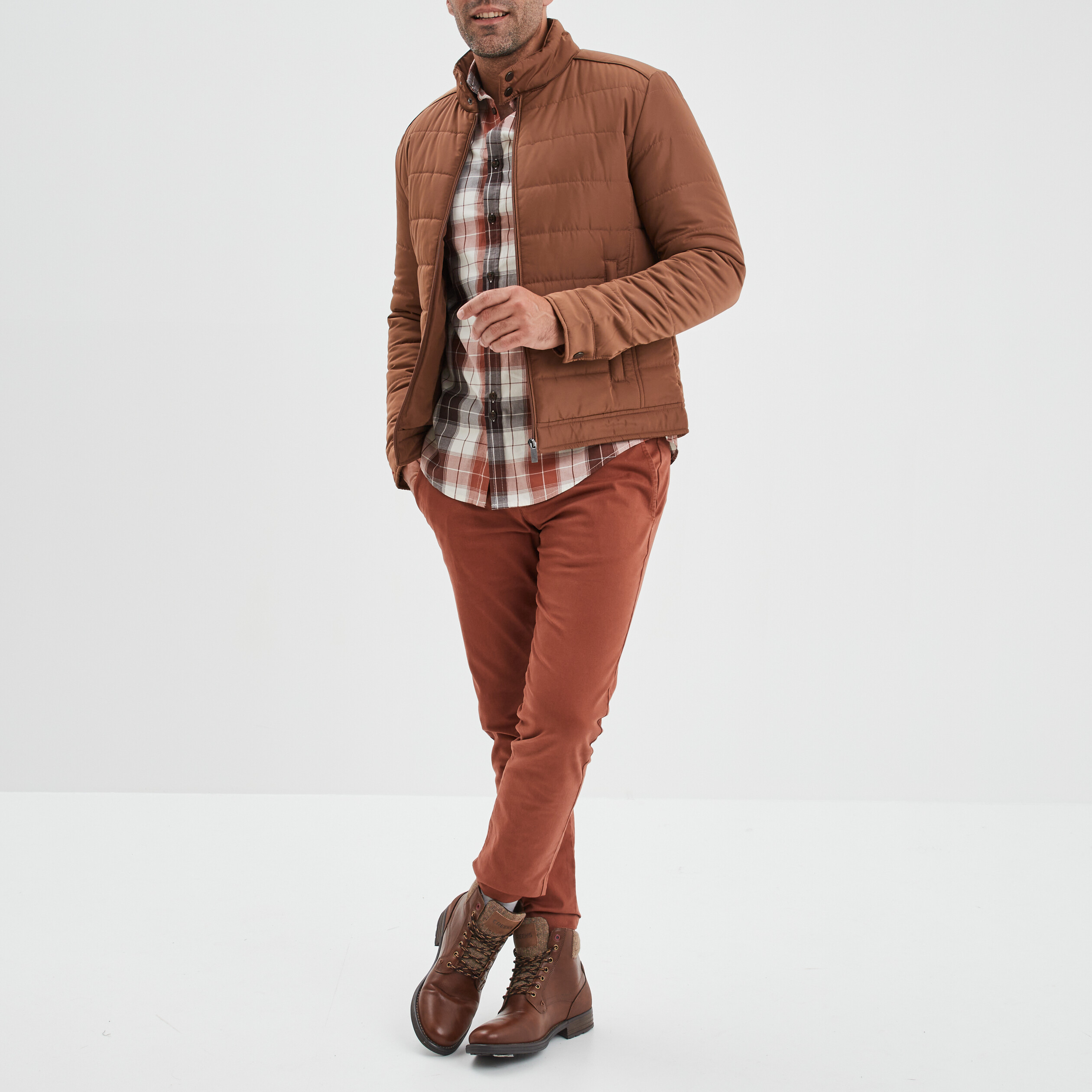 Blouson court zippé col montant marron homme | La Halle
