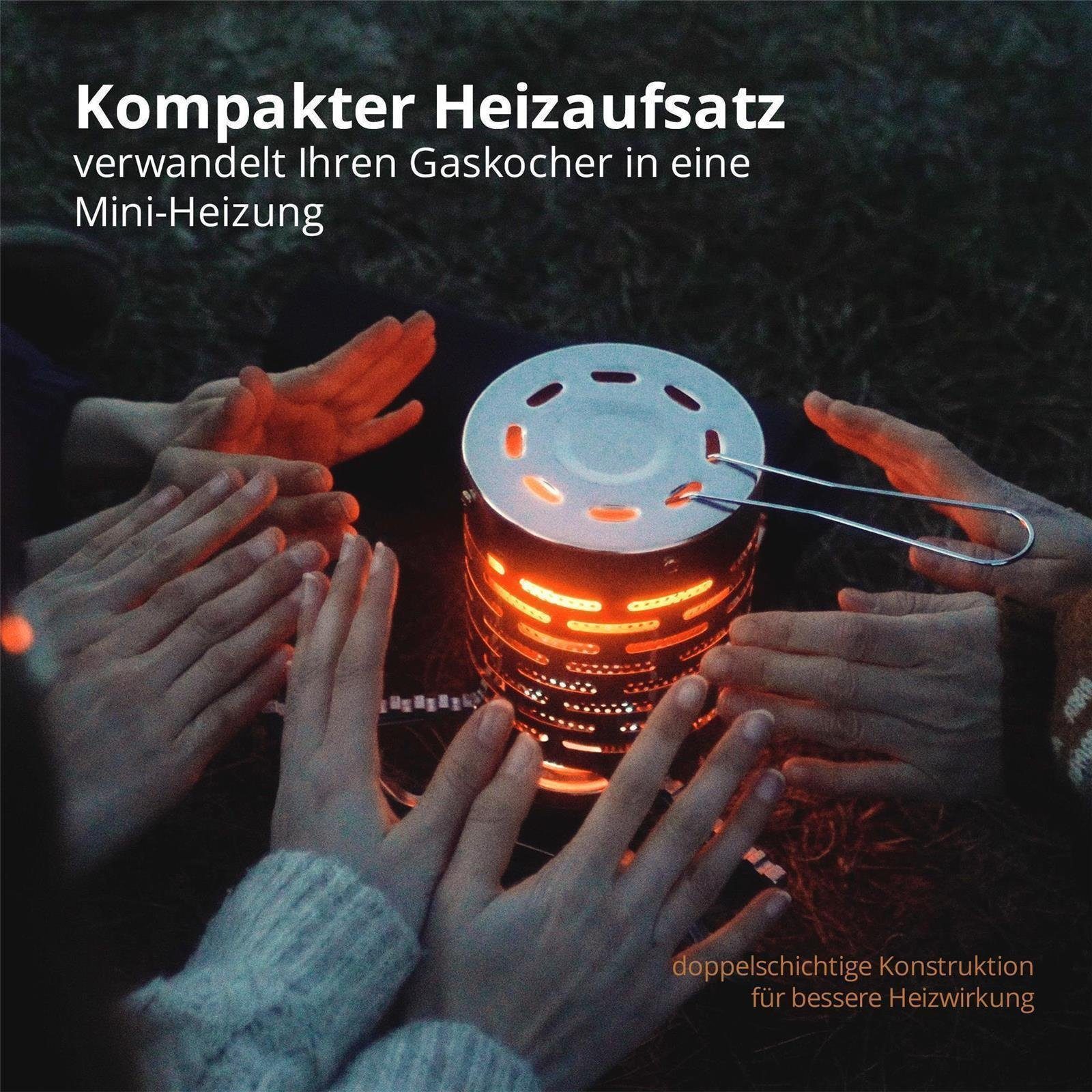 EVOCAMP Gaskocher Heizaufsatz mit 20x20cm feuerfester Unterlage, (Heizaufsatz für Gaskocher mit feuerfester Unterlage), ideal als Zeltheizung und Campingheizung