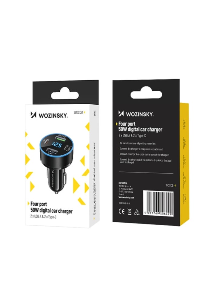 Wozinsky Wozinsky WDCCB Autoladegerät mit Display 50W 2xUSB-C / 2xUSB-A in Schwarz günstig kaufen onesize
