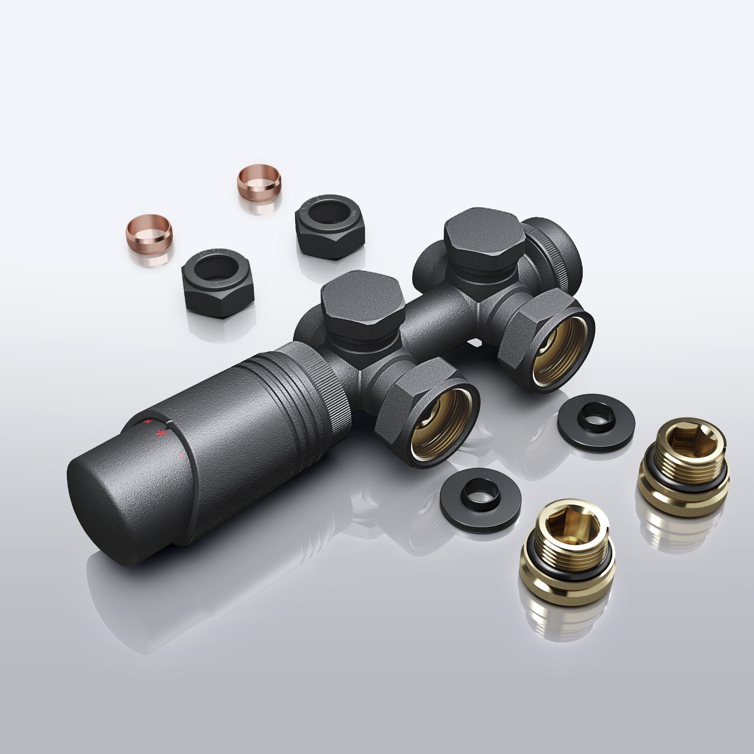 SONNI Heizkörperthermostat Multiblock Set für Heizkörper Thermostat Anschlussarmatur, mit Thermostatkopf ; 50mm G 1/2