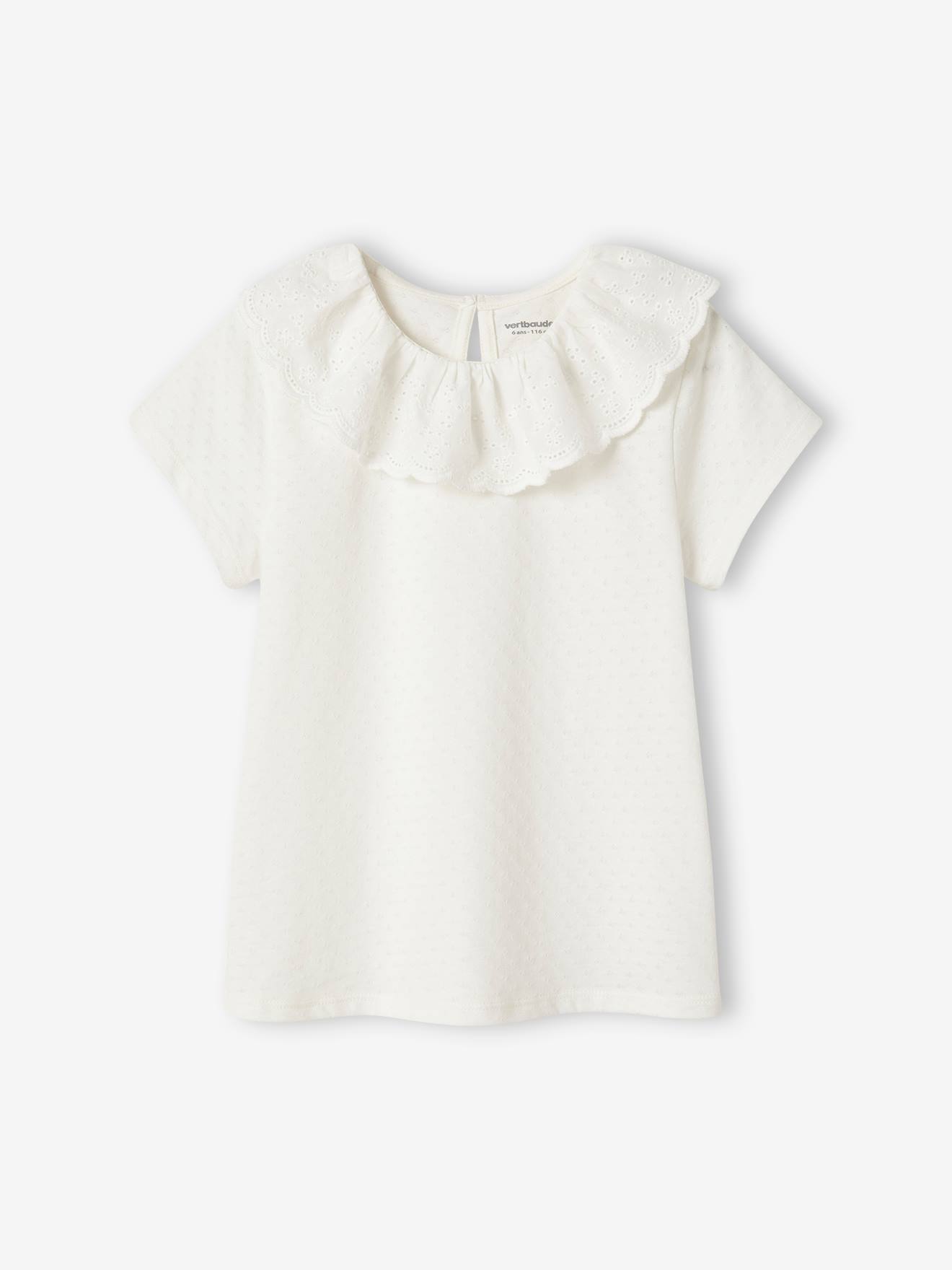 T-shirt à collerette en broderie anglaise fille vieux rose