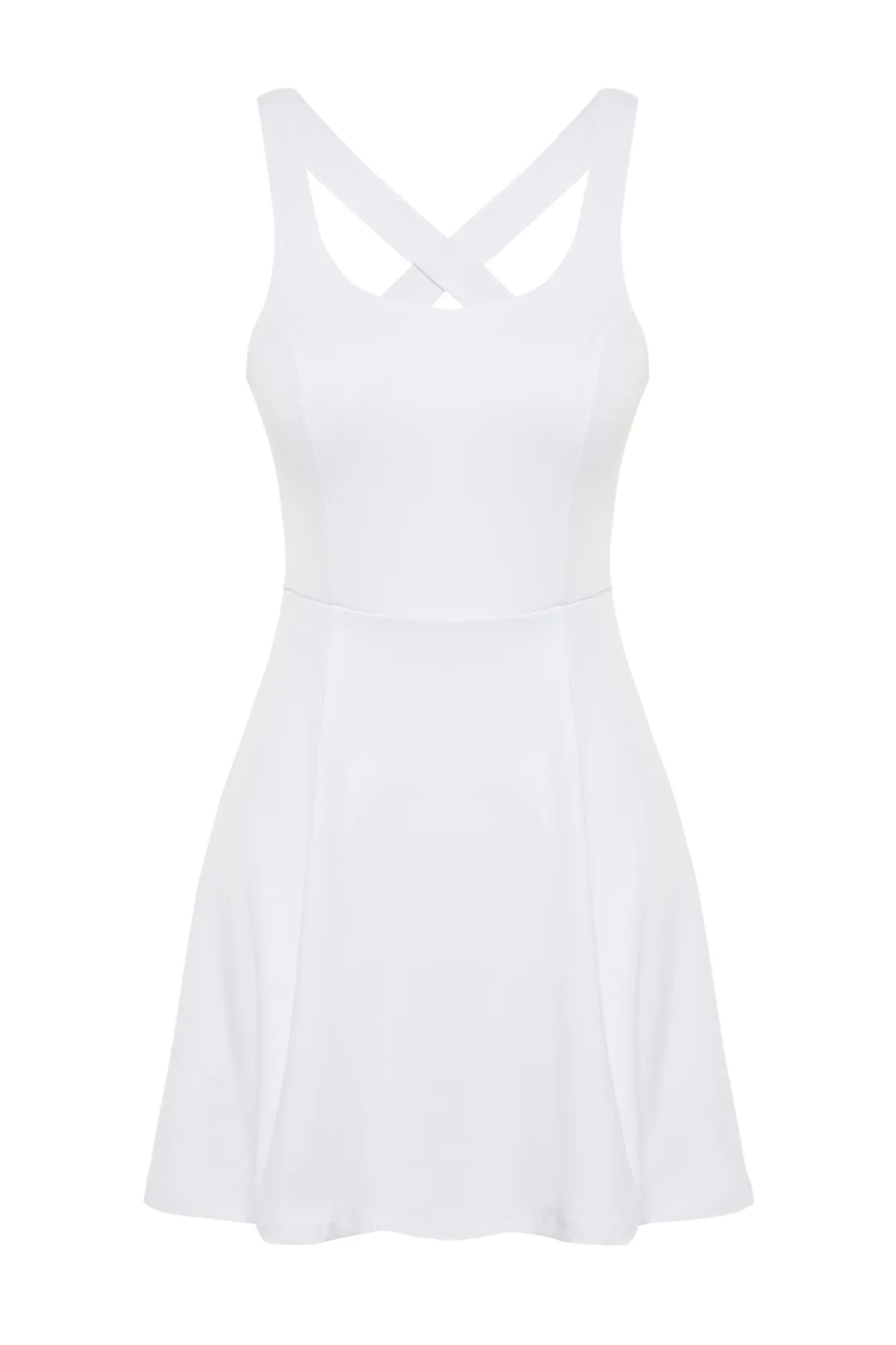 Trendyol Collection  Weißes, zweilagiges, gestricktes Sportkleid aus Scuba/Tauchstoff mit Shorts innen THMSS23EL00006