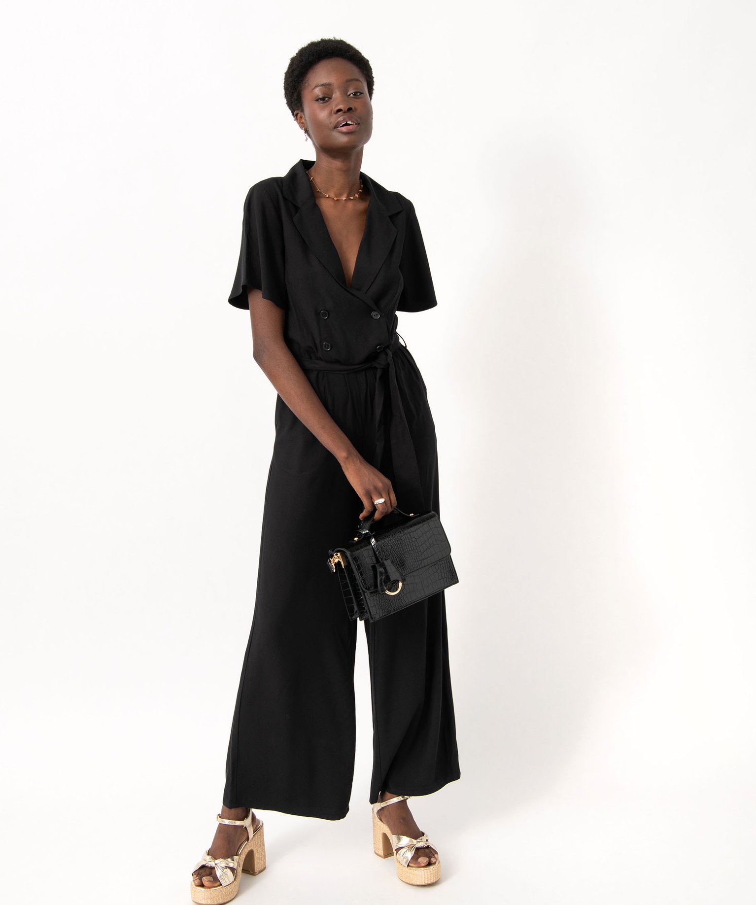 Combinaison pantalon à manches courtes femme noir | GEMO