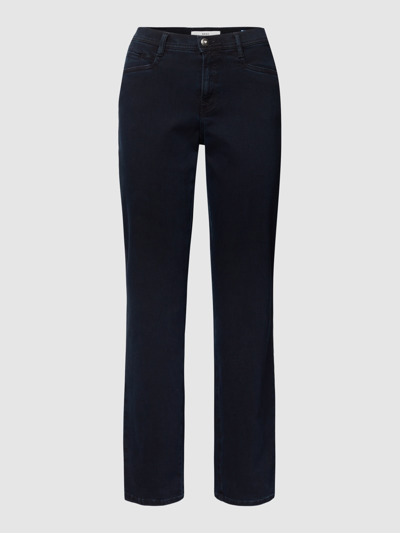 Jeans mit Label-Patch aus Leder Modell 'Carola' in dunkelblau