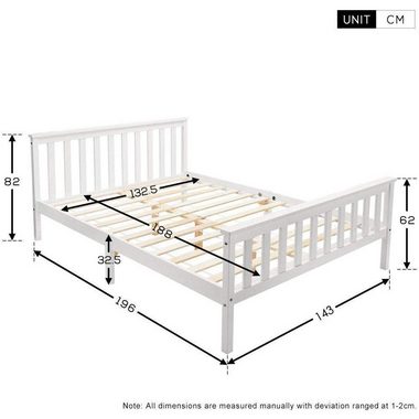 Merax Massivholzbett (Packung), Doppelbett 140x200 cm, Ehebett Bettgestell mit Lattenrost und Kopfteil