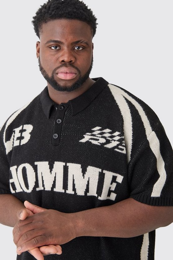 Plus Oversize Homme Poloshirt in Schwarz