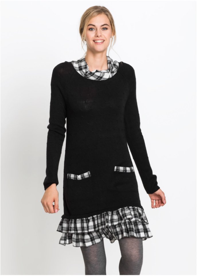 Strickkleid im Materialmix