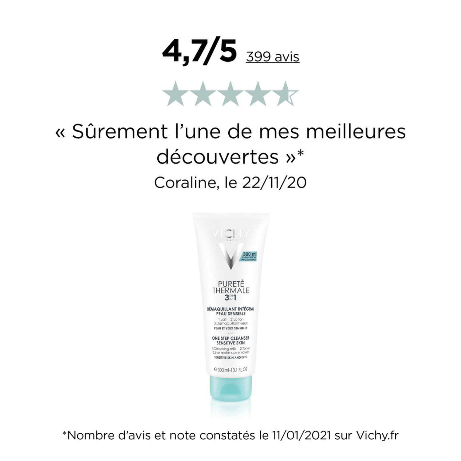 Vichy Démaquillant Intégral 3 en 1 Visage et Yeux 300 ml