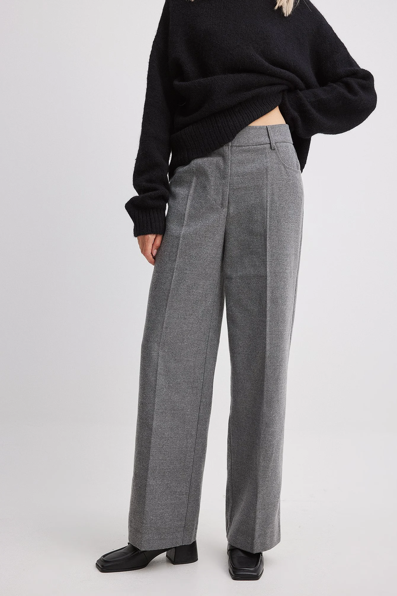 Flanellhose mit weitem Bein und hoher Taille