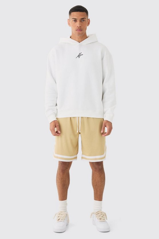 Oversize Man Signature Hoodie und Basketball-Shorts