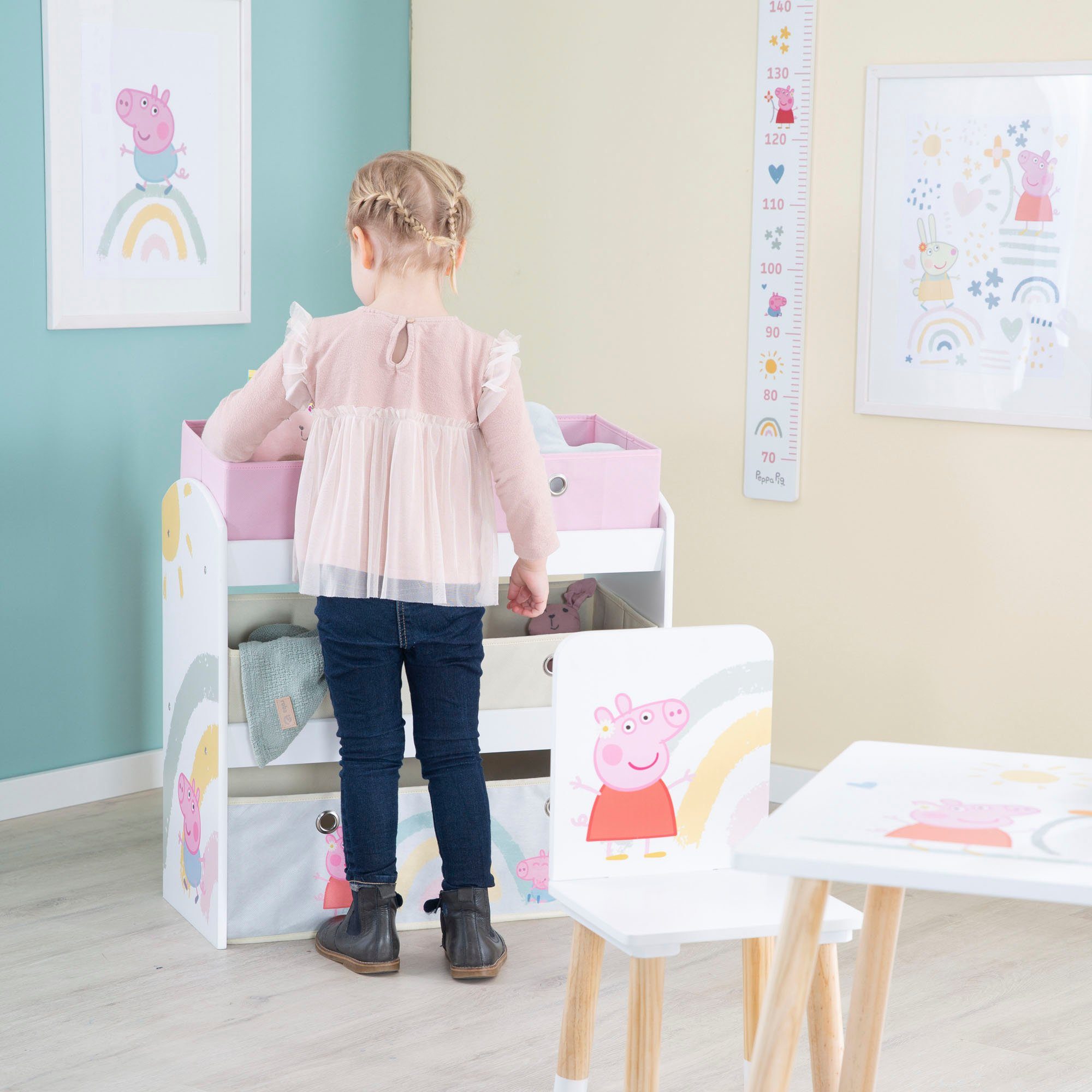 roba® Kinderregal Peppa Pig, weiß, inklusive 5 Stoffboxen in 2 Größen