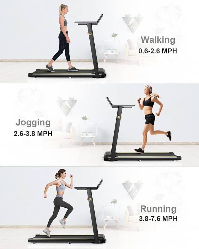 Folding Treadmill Desk Workstation, AKSO Foldable Treadmill 300lb Capacity, Portable Mini Treadmills for Home Office with Smart APP, Adjustable LCD Display, Easy to Fold Compact Treadmill