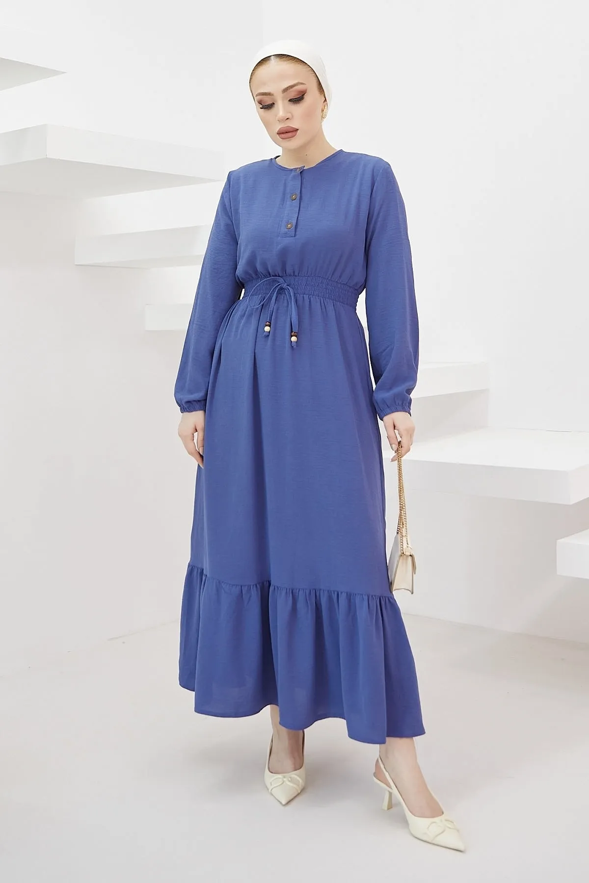 InStyle  Tena Ayrobin-Kleid mit elastischer Taille – Indigo