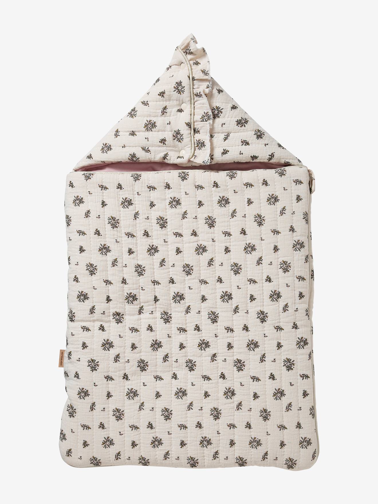 Vertbaudet Baby Ausfahrsack, Musselin Oeko-Tex, personalisierbar - blau indien blume